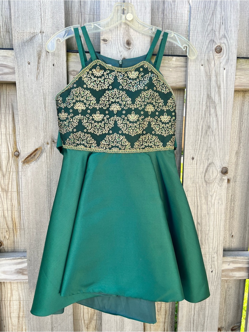 Bonnie Jean Girls Emerald Green & Gold Trim Fit & Flare Formal Dress Size 14
